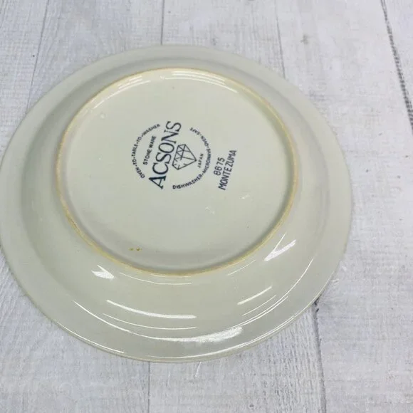 Vintage Acsons MONTEZUMA 8675 Oven Safe Beige Round Stoneware Salad Plates Set 4